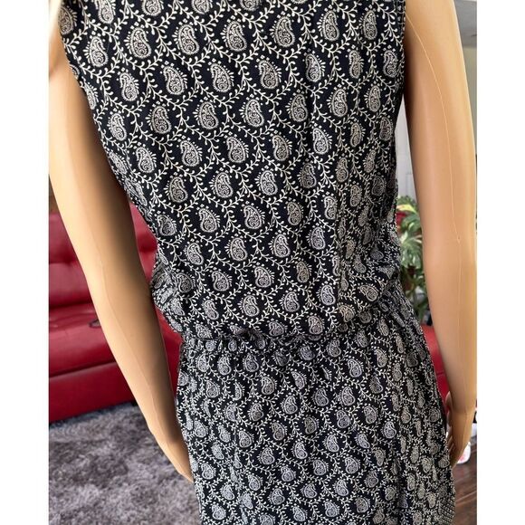 Lou & Grey black and white drawstring waist paisley dress with pockets! Sz L - Picture 3 of 13